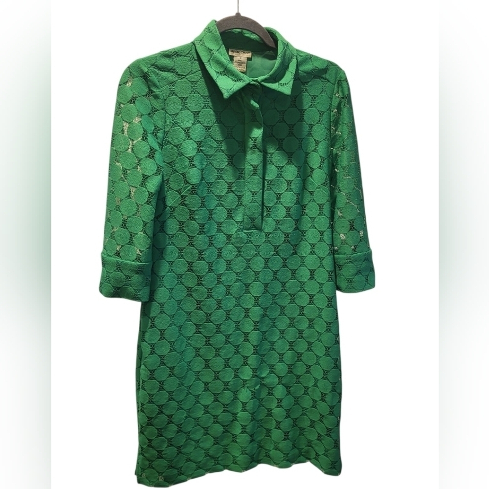 Vintage Andre Oliver Kelly Green Circle Collared Dress With Pockets Size 10